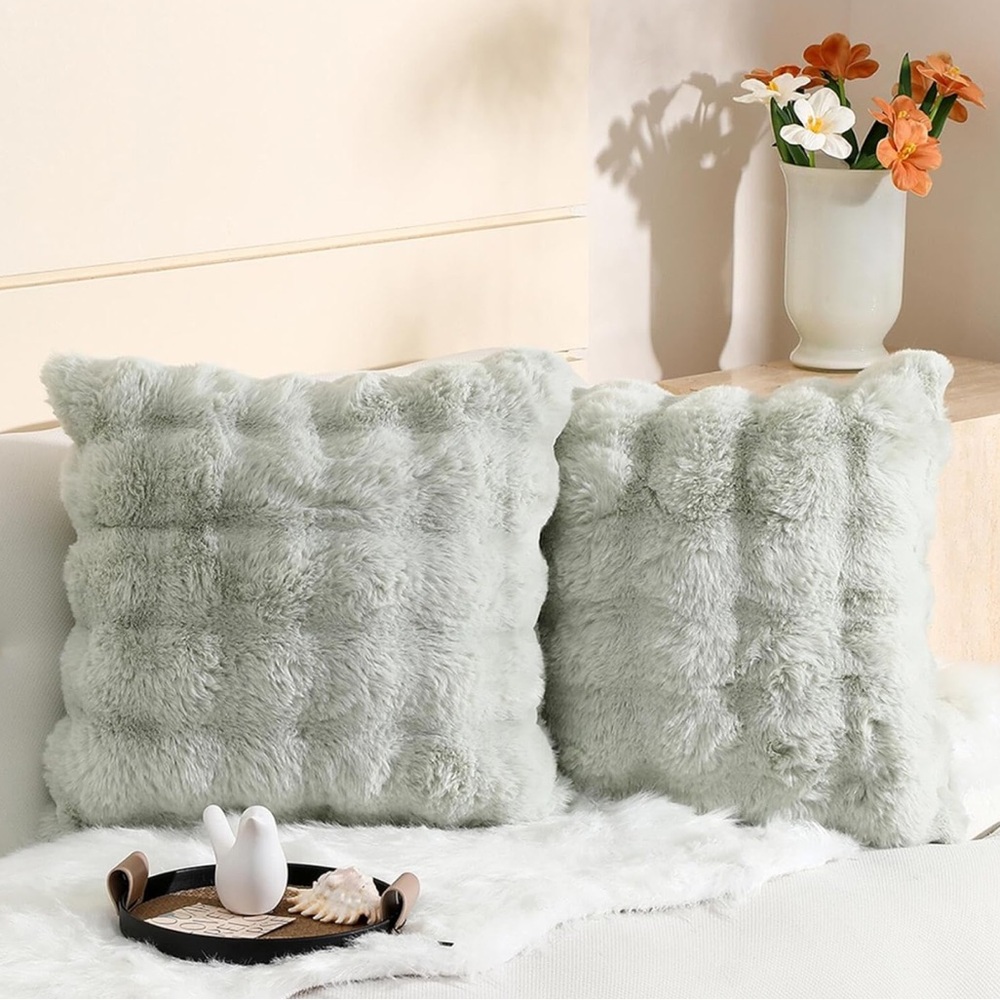 celebrity home removable gray fuzzy pillowcase cover set of two 18x18